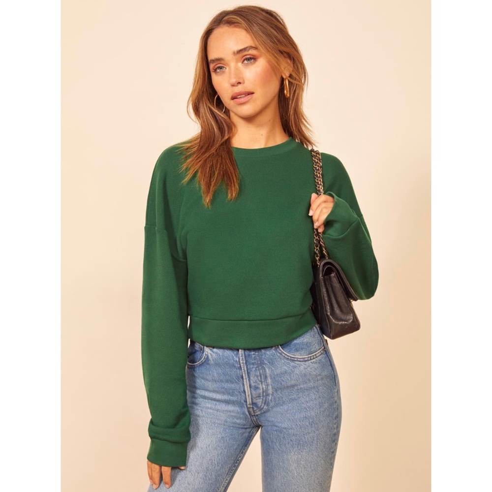 Reformation Jean Crewneck  Cropped Sweatshirt